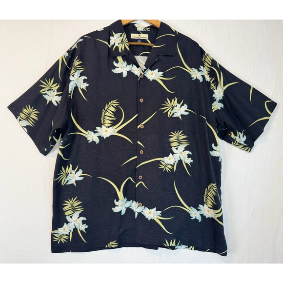 Tommy Bahama Silk Tropical Floral Print Button Up Hawaiian Shirt Mens XL Relaxed - Picture 1 of 5